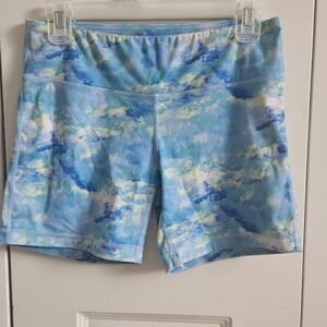 Blue and White Athletic Shorts with Watercolor Pattern